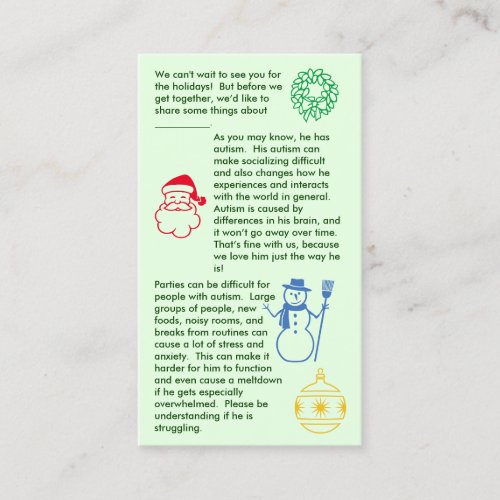 Autism Christmas Boy Business Card