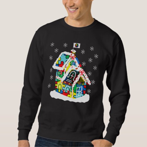 Autism Christmas Gingerbread House ASD Puzzle Piec Sweatshirt
