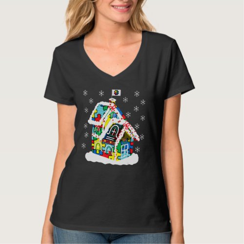Autism Christmas Gingerbread House ASD Puzzle Piec T_Shirt