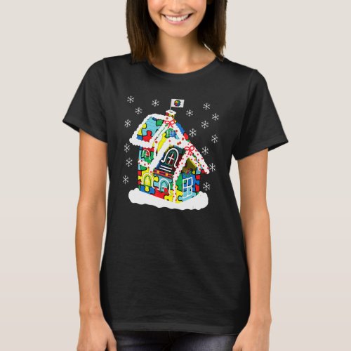 Autism Christmas Gingerbread House ASD Puzzle Piec T_Shirt