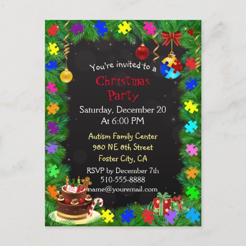 Autism Christmas Party Invitation Postcard