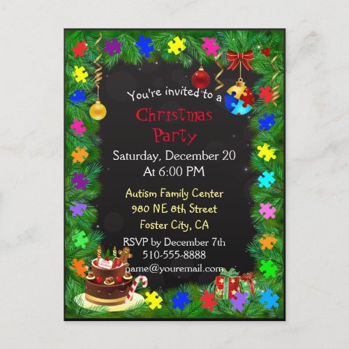 Autism Christmas Party Invitation Postcard