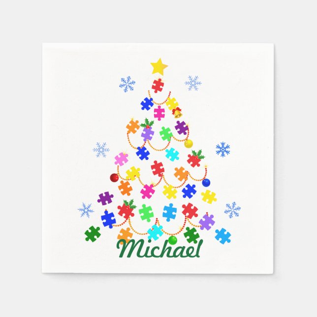 Autism Christmas Tree Napkins (Front)
