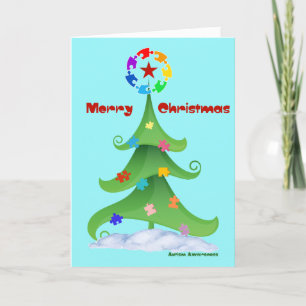Autism Christmas tree puzzle awareness love Letterpress Thank You Card