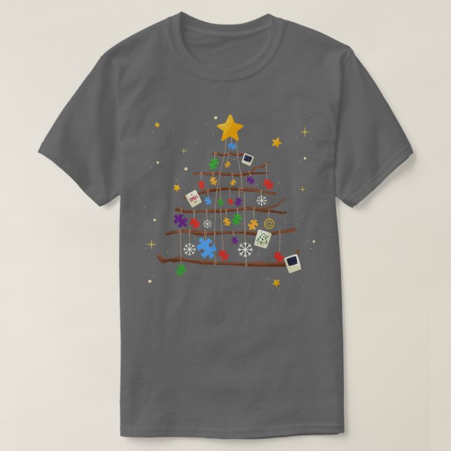 Autism Christmas Tree Puzzle Pieces Awareness Day  T-Shirt (Design Front)