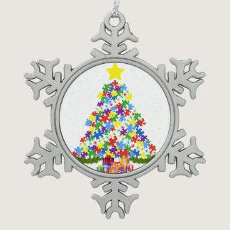 Autism - Christmas Tree Snowflake Pewter Christmas Ornament