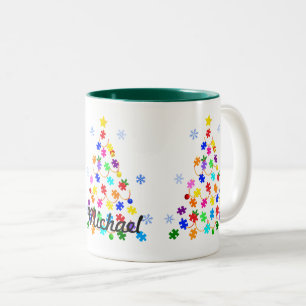 Autism Christmas Tree Two-Tone Coffee Mug