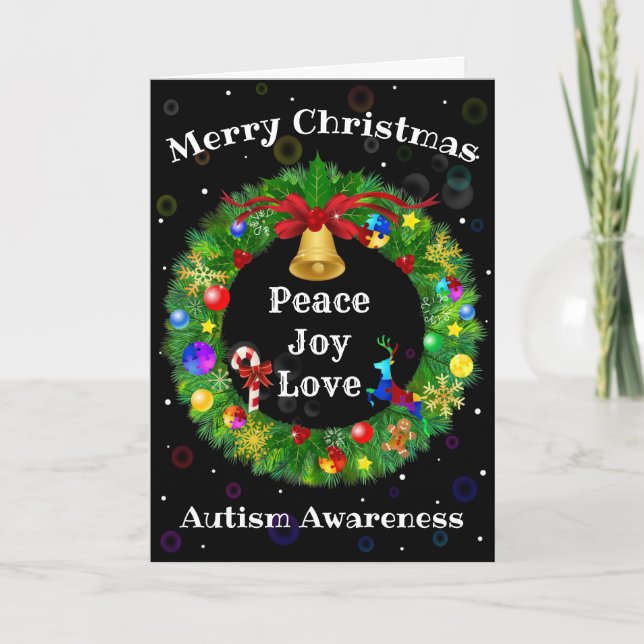 Autism Christmas Wreath Holiday Card (Front)