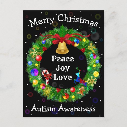 Autism Christmas Wreath Holiday Postcard