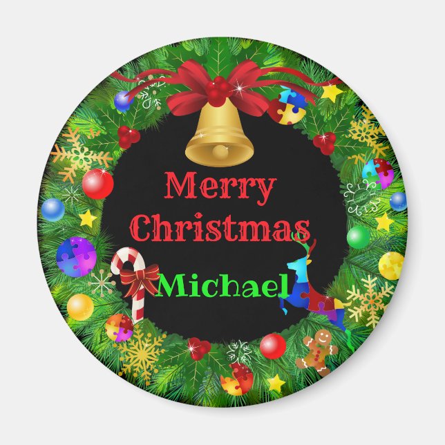 Autism Christmas Wreath Magnet (Front)