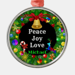 Autism Christmas Wreath Metal Ornament