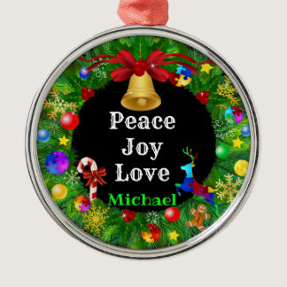 Autism Christmas Wreath Metal Ornament