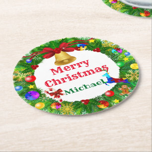 Autism Christmas Wreath Round Paper Coaster
