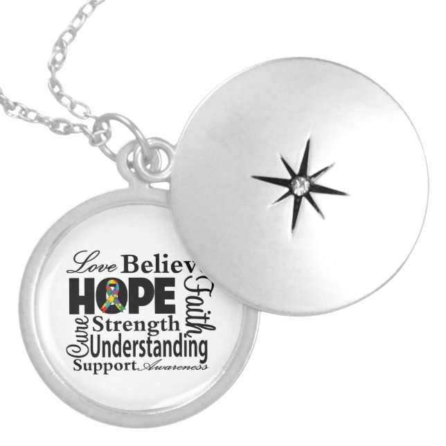 Autism Collage of Hope Silver Plated Necklace (Front)