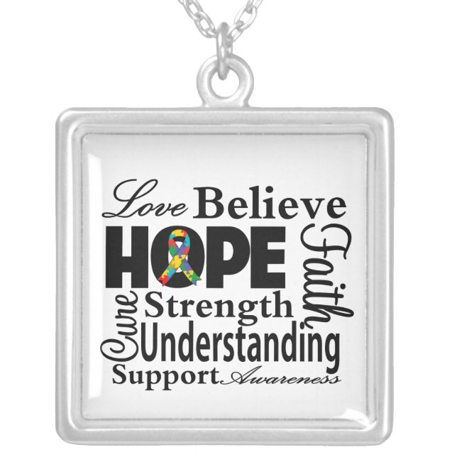 Autism Collage of Hope Silver Plated Necklace (Front)