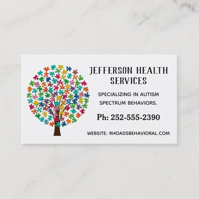 Autism Colorful Jigsaw Puzzle Tree Business Card (Front)