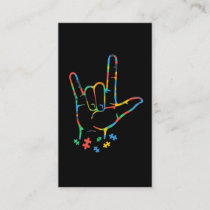 Autism Colorful Puzzle ASL Hand Sign Language Business Card
