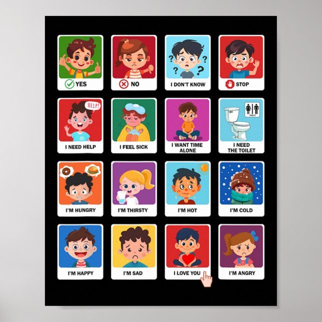 Autism Communication Cards Kids Emotions Speech Th Poster (Front)