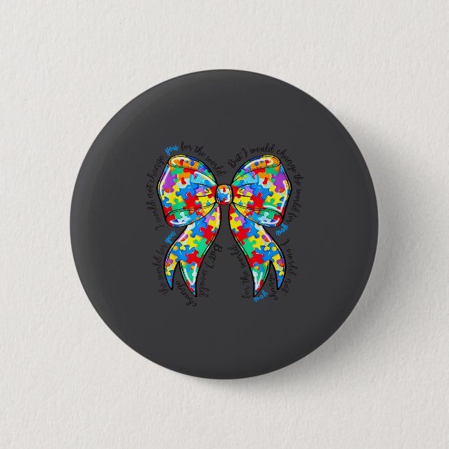 Autism Coquette Bow Puzzle Autism Awareness Proud  Button (Front)