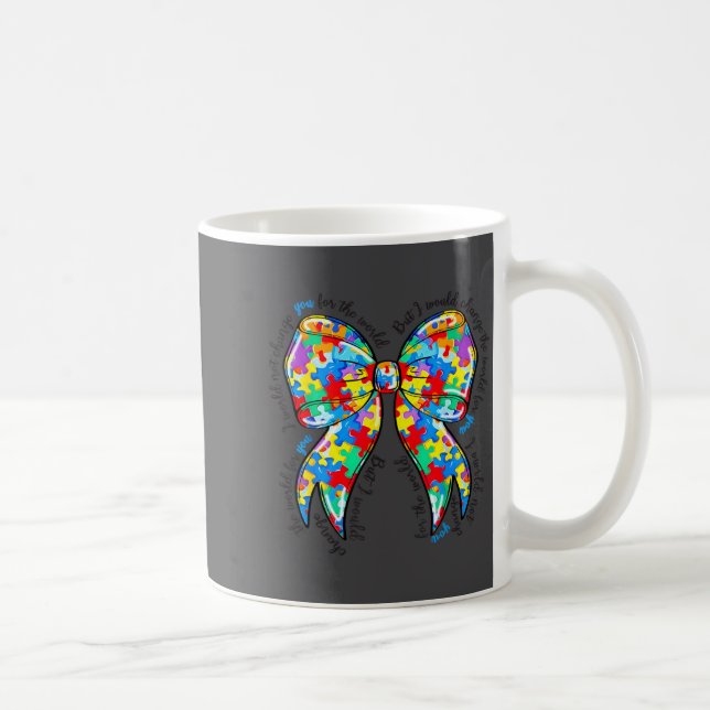 Autism Coquette Bow Puzzle Autism Awareness Proud  Coffee Mug (Right)