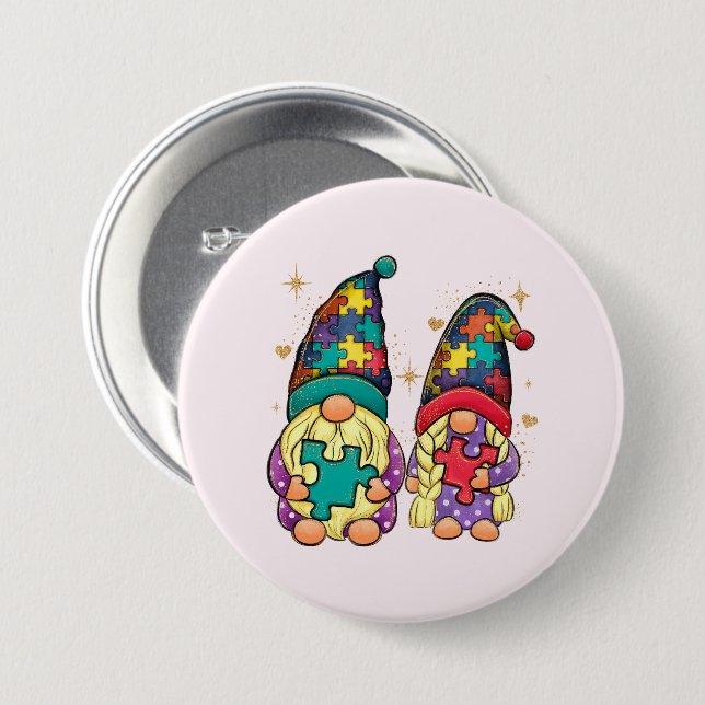 Autism Couple Gnome Button (Front & Back)