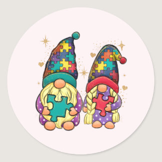 Autism Couple Gnome Classic Round Sticker