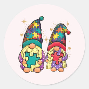 Autism Couple Gnome Classic Round Sticker