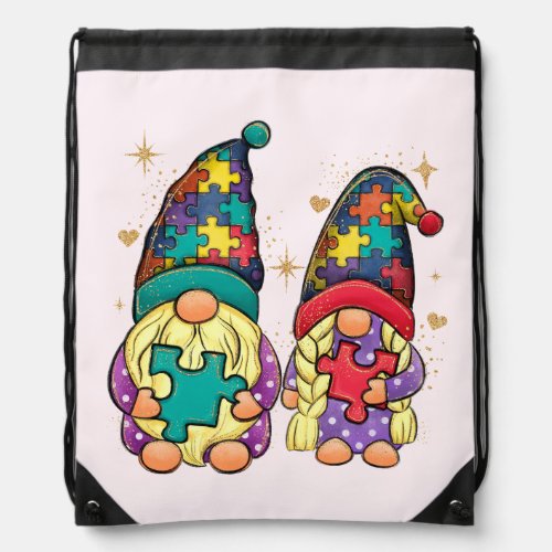 Autism Couple Gnome Drawstring Bag