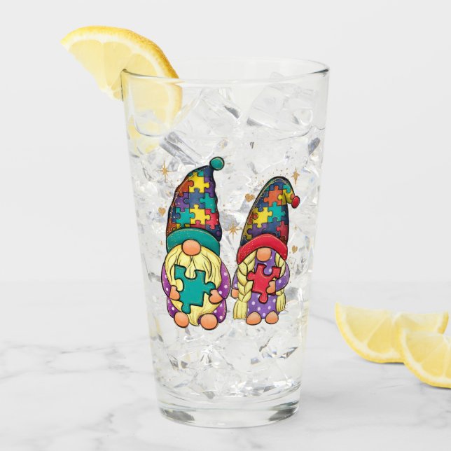 Autism Couple Gnome  Glass (Front Ice)