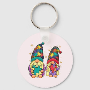 Autism Couple Gnome Keychain