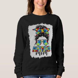 Autism Cute Puzzle Messy Bun Mom Awareness 1 Sweatshirt