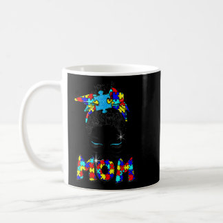 Autism Cute Puzzle Messy Bun Mom Awareness  Coffee Mug