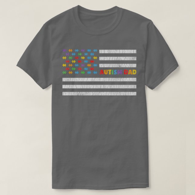 Autism Dad American Flag Autistic Kids Awareness T-Shirt (Design Front)