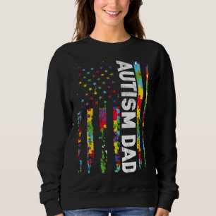 Autism Dad Awareness American Flag USA Support Aut Sweatshirt