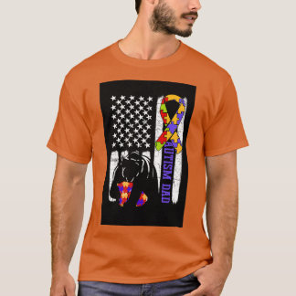 Autism Dad Awareness Ribbon Bear Mom American Flag T-Shirt