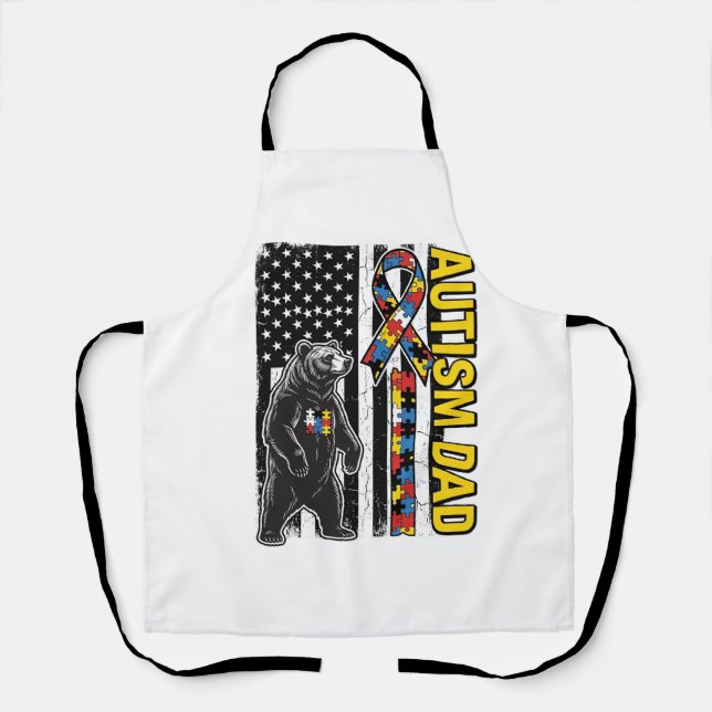 Autism Dad Bear Flag Awareness Shirt Design_1 Apron (Front)