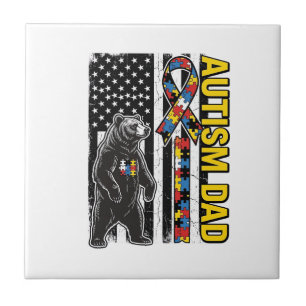 Autism Dad Bear Flag Awareness Shirt Design_1 Ceramic Tile