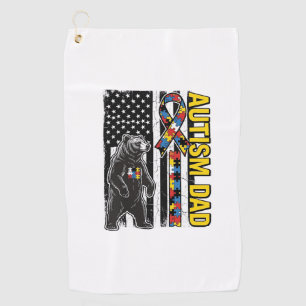 Autism Dad Bear Flag Awareness Shirt Design_1 Golf Towel