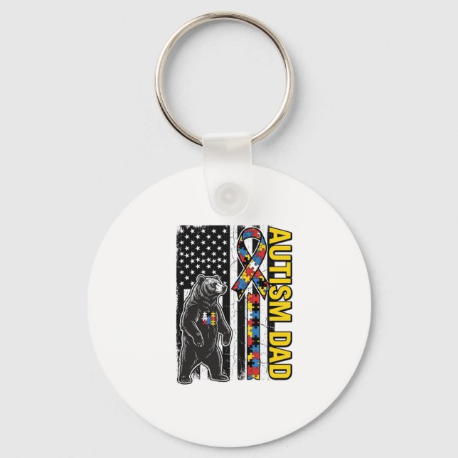 Autism Dad Bear Flag Awareness Shirt Design_1 Keychain (Front)