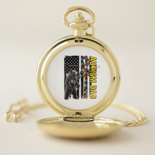 Autism Dad Bear Flag Awareness Shirt Design_1 Pocket Watch