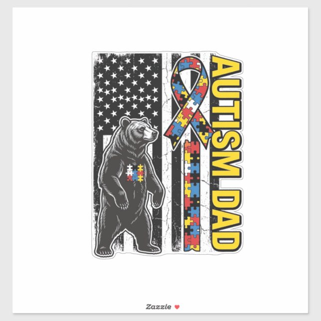 Autism Dad Bear Flag Awareness Shirt Design_1 Sticker (Sheet)