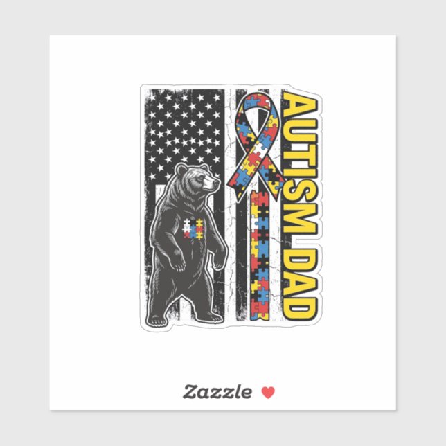 Autism Dad Bear Flag Awareness Shirt Design_1 Sticker (Sheet)