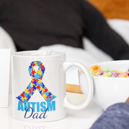 Autism Dad Blue Awareness Ribbon Fathers Day Coffee Mug