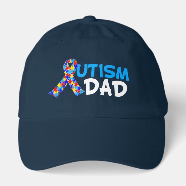 Autism Dad Blue Awareness Ribbon Father's Day Hat (Front)
