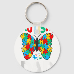 Autism Dad Butterfly Awareness Puzzle Piece Ribbo Keychain