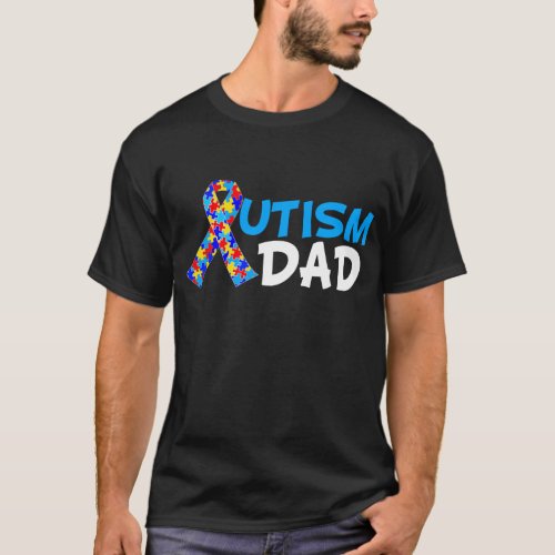 Autism Dad Fathers Day Blue Awareness Ribbon T_Shirt