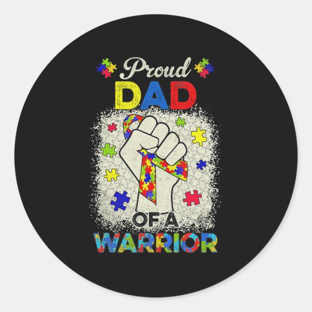 Autism Dad Of Autism Awareness Warrior Support Aut Classic Round Sticker (Front)