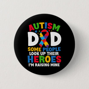 Autism Dad Puzzle Ribbon Proud Son Hero Autism Awa Button