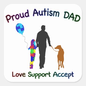 Autism Dad With Dog Square Sticker by AutismSupportShop at Zazzle