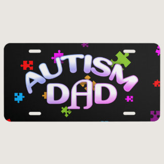 AUTISM DAD with Rainbow Colored Puzzle Pieces License Plate